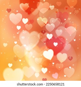 Delicate beautiful background in warm colors, a pattern of bright red and light hearts. Romantic illustration for Valentine's day. Ideal for presenting your holiday or advertising design.
