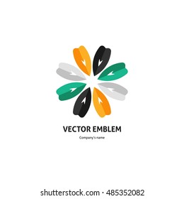 Delicate beautiful circular green, yellow logo for boutique, flower shop, business. Company mark, emblem, element. Simple geometric mandala logotype. Kaleidoscope big bud. Surround abstract blossom.
