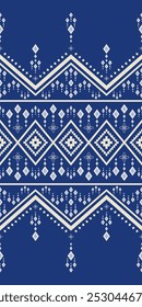 Delicate Beautiful Diamond Blue Traditional Style Seamless Pattern Vector. Hand weaves Embroidery. Navajo Silk Dark Blue Cream Zigzag Stripe Homespun Fabric, Textile, Tribal Culture, Pixelated floral