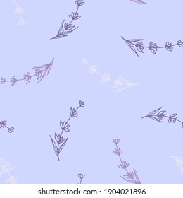 Delicate beautiful seamless pattern of lavender flowers on a light lilac background. Vector background from outline different colors of lavender inflorescences. Pattern for wedding invitations, print.