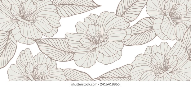 Delicate beige floral vector background with lush flowers and leaves. Floral card, wallpaper, cover design.