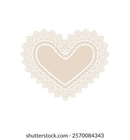 A delicate beige heart illustration with intricate lace detailing, inspired by vintage patterns, perfect for romantic themes and special occasions.