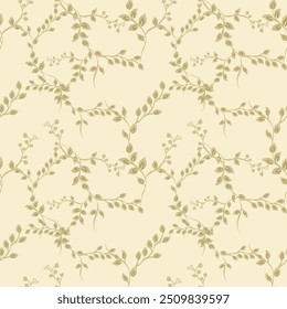 Delicada vid floral beige y púrpura con pétalos que caen ilustración vectorial de patrón transparente para tarjeta de felicitación de decoración, tarjeta de Boda, tela textil, alfombra, sábana, productos de belleza u otros.