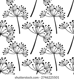 Delicate black dill flower seed head vector pattern illustration