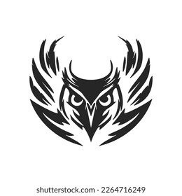 Delicate black owl logo. Isolated.