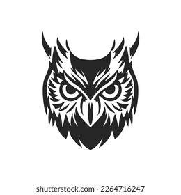 Delicate black owl vector logo. Isolated on a white background.
