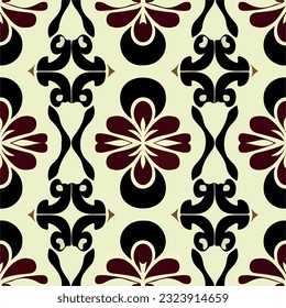 Feine schwarze und rote Blumen blühen auf knusprigem, weißem Hintergrund. Inspiriert von Jugendstil- und Art-Deco-Stilen, strahlt dunkles Blumenmuster Eleganz und Eleganz aus.