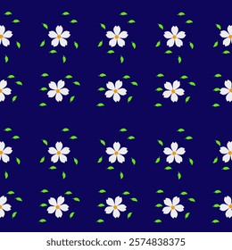 Delicate blooms dance on a deep navy stage, a whimsical floral ballet. 
