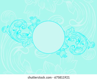 delicate blue background for wedding invitations with monograms and round the center under the text