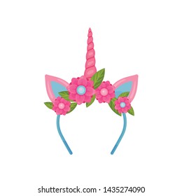 Delicate blue bezel with a pink unicorn horn and ears. Vector illustration on white background.