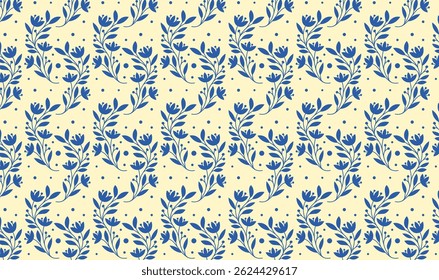 Delicate blue botanical pattern on a light background. Ideal for soft textile projects and natural-themed designs.	