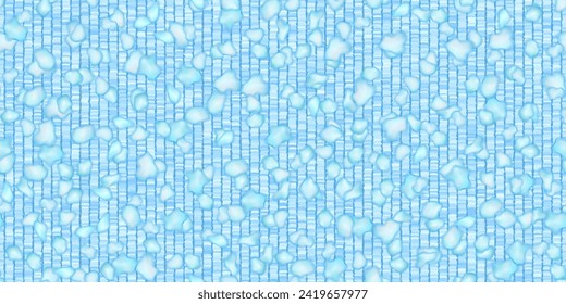 Ein zartes blaues Boucle-Gewebe mit unregelmäßiger grungy Oberfläche als nahtloses Muster. Hintergrundpolstergewebe aus Viskose oder Wolle. Vektorgrafik. Weicher Teppich mit Teppichfasern