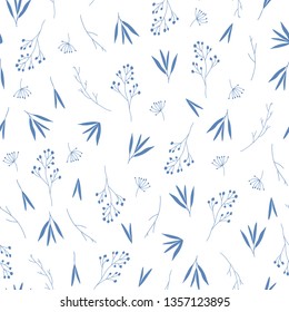 Delicate blue fall autumn leaves seamless pattern with white background vector. Illustration.