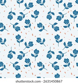 Delicate Blue Floral Arrangement on Light Blue Texture. Fresh Blue Garden Seamless Pattern. Elegant Abstract Blue Flower Petal Repeat Pattern Background.