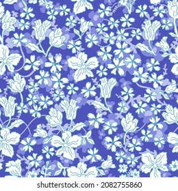 Delicate blue floral print. Summer textile collection.