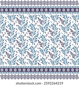 delicate blue floral seamless pattern with an artistic border for wedding and vintage design
