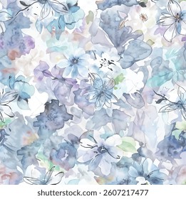 Delicate Blue Floral Whispers watercolor elegance