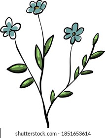 Flor azul delgada, ilustración, vector sobre fondo blanco