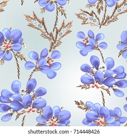Delicate blue flowers on a light background. Seamless pattern. 