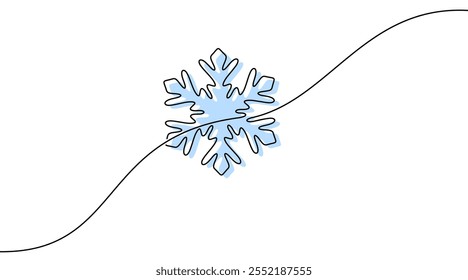 A delicate blue snowflake with bold outlines connected to a graceful black line, ideal for winter designs and seasonal illustrations.
