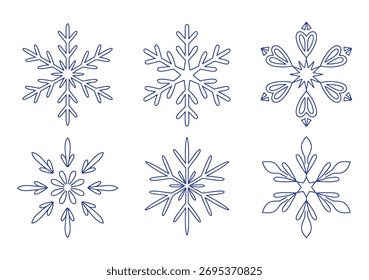 Delicadas ilustraciones de copo de nieve azul sobre un fondo blanco