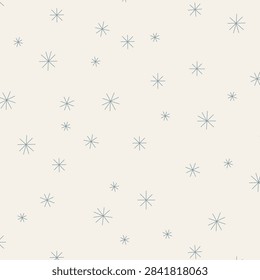 Delicate Blue Snowflake Pattern on Warm Cream Background, Minimal Elegant Winter Seamless Design