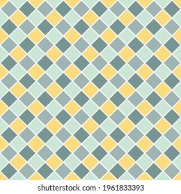 Delicate blue and yellow gingham seamless pattern. Vector texture from squares for paper, plaid, tablecloths,bedding, blankets, quilts and other surfaces and web.  Rhombus abstract  background.