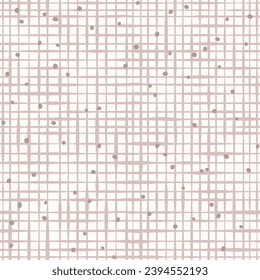 Delicate boho beige dots on hand drawn grid, seamless vector pattern. Great for textile, nursery