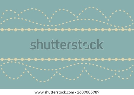 Delicate border design featuring curved dotted lines and symmetrical details in beige on teal. Perfect for elegant stationery, wrapping paper, fabric border, background with minimalist vintage touch