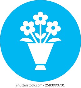 A delicate Bouquet of Flowers icon with a clean white outline on a light Cambridge blue background. Elegant and minimalistic, symbolizing beauty, nature, and heartfelt celebrations.