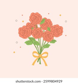 A delicate bouquet of roses tied with a yellow ribbon on a light background. Aesthetic floral design perfect for greeting cards, wedding invitations, packaging, and romantic-themed projects.