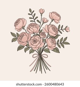 A delicate bouquet of softly colored flowers, wrapped in a haze of gentle light