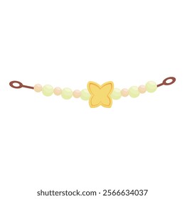 Delicate bracelet featuring a golden butterfly and pastel beads on a white background