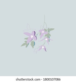 Delicate branch of lilac flowers. Blooming clematis. Garden liana. Vector minimalistic flowers. Botany.