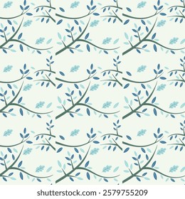 Delicate Branches with Leaves in Shades of Blue and Teal on Pastel Background