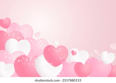 Delicate, bright with 3D volumetric hearts. Texture for banner and postcard, for Valentine's Day and Mother's Day. Vector.