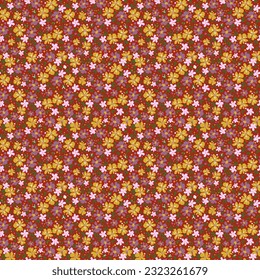 Delicate bright seamless print for fabric, hand drawn, vector. Floral textile pattern with small flowers, spring print, ditsy style, fashion textile print