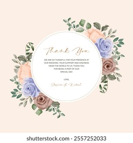 delicate brown blue floral watercolor frame
