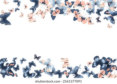 Delicate  butterflies in soft pink and blue hues create a whimsical and elegant pattern. Perfect for background designs, stationery, and fabric prints, adding a touch of nature's beauty to any project