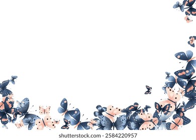 Delicate  butterflies in soft pink and blue hues create a whimsical and elegant pattern. Perfect for background designs, stationery, and fabric prints, adding a touch of nature's beauty to any project