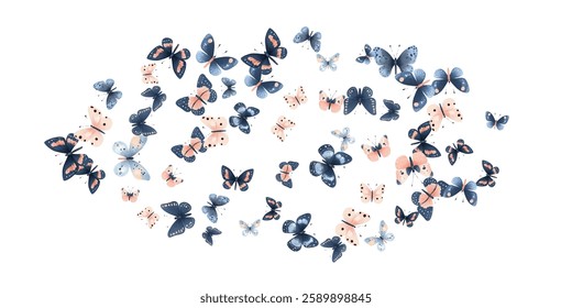 Delicate  butterflies in soft pink and blue hues create a whimsical and elegant pattern. Perfect for background designs, stationery, and fabric prints, adding a touch of nature's beauty to any project