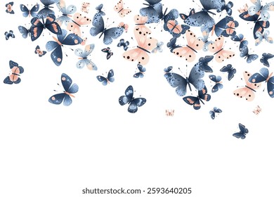 Delicate  butterflies in soft pink and blue hues create a whimsical and elegant pattern. Perfect for background designs, stationery, and fabric prints, adding a touch of nature's beauty to any project