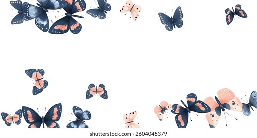 Delicate  butterflies in soft pink and blue hues create a whimsical and elegant pattern. Perfect for background designs, stationery, and fabric prints, adding a touch of nature's beauty to any project