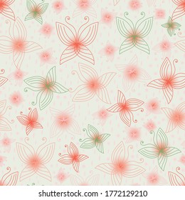 Delicate butterlies in light colors seamless vector pattern. Sensitive quiet creatures surface print design. For fabrics, stationery, girly gift wrap, wedding invitatoins, and cosmetics packaging.