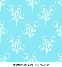 Delicate calm floral vector seamless pattern in gentle blue tones. The contour of flowers, twigs. For printing on fabrics, textiles, packaging, clothing, stationery. Spring-summer season.