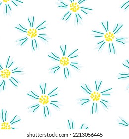 Delicate calm floral vector seamless pattern. Blue cornflowers on a white background. For printing on fabrics, textiles, packaging, clothing.
