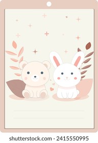 Tarjeta delgada para flores, para regalo, liebre, oso, flores, estrellas, vector, EPS10