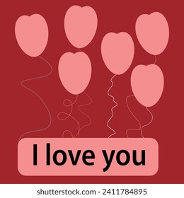delicate card with pink hearts with the inscription I love you