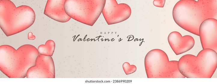 Delicate card for Valentine's Day with pink voluminous hearts on a beige background. Vector background for text, wallpaper, covers.