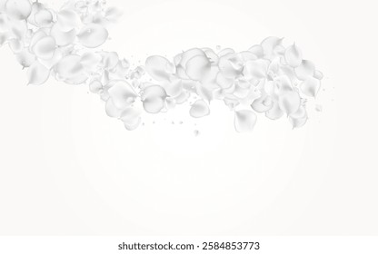 Delicate Cherry Vector Light Background. Pastel Beauty Floral Banner. Japan Blossom Frame. Gray Petal Tender Template.